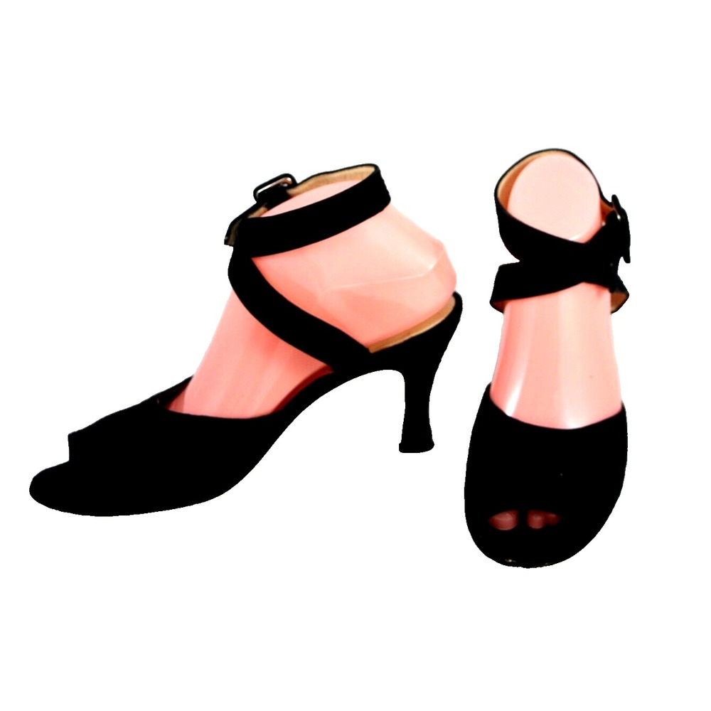 Etienne Aigner Women's 9.5 M Black Strappy Open Toe Heels Sandals Vtg